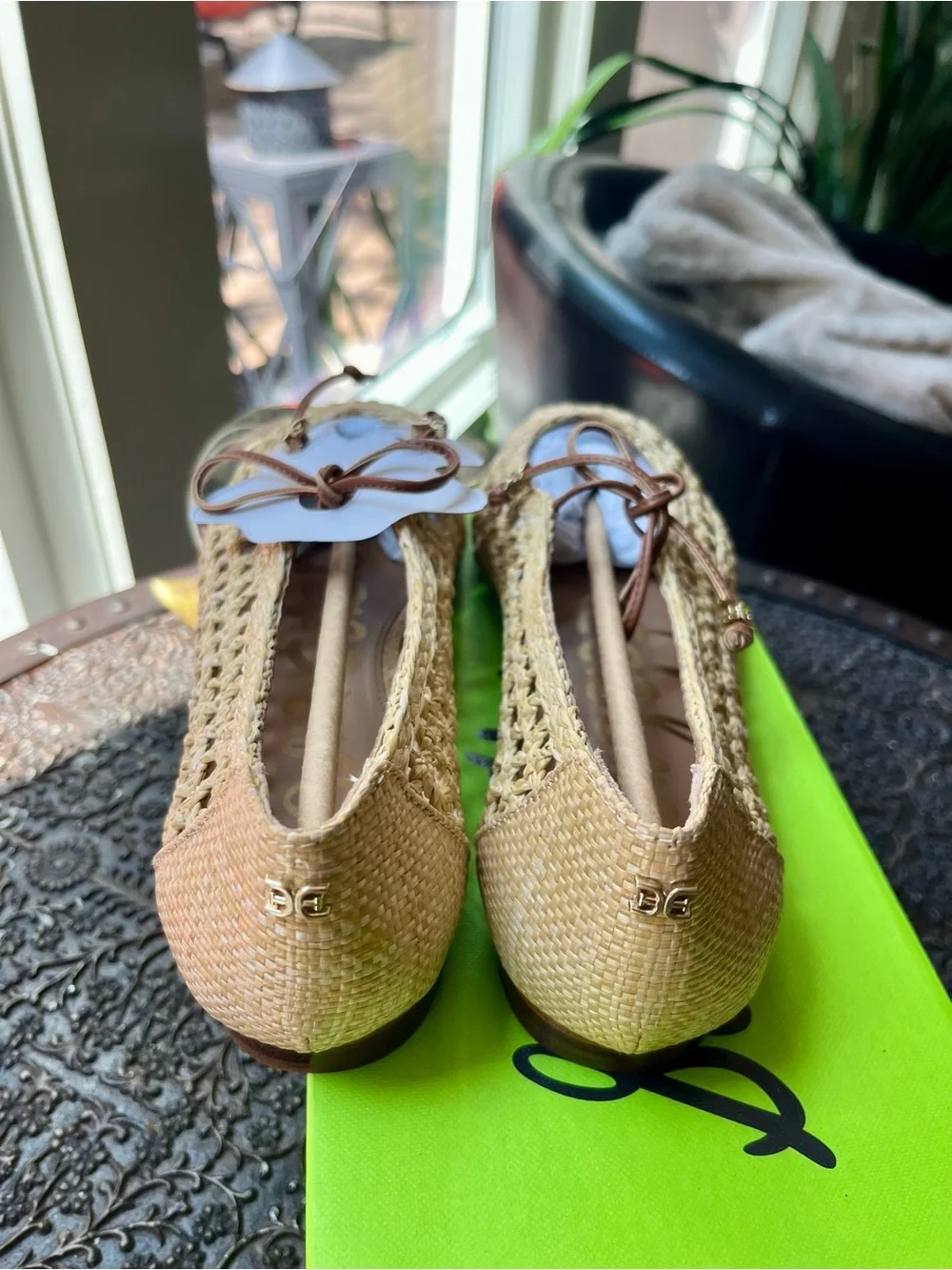 SAM EDELMAN MARCIE BALLET FLATS IN BLEACHED BEECHWOOD TAN WEAVE 8.5